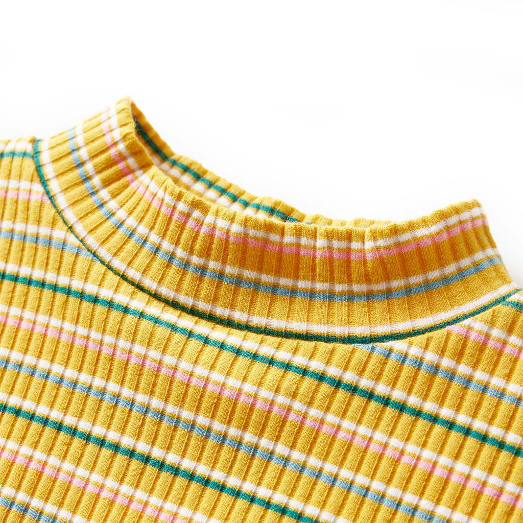 Kids' T-shirt with Long Sleeves Mock Turtleneck Stripes Ochre 140