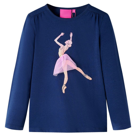 Kids' T-shirt with Long Sleeves Ballerina Girl Print Navy 92