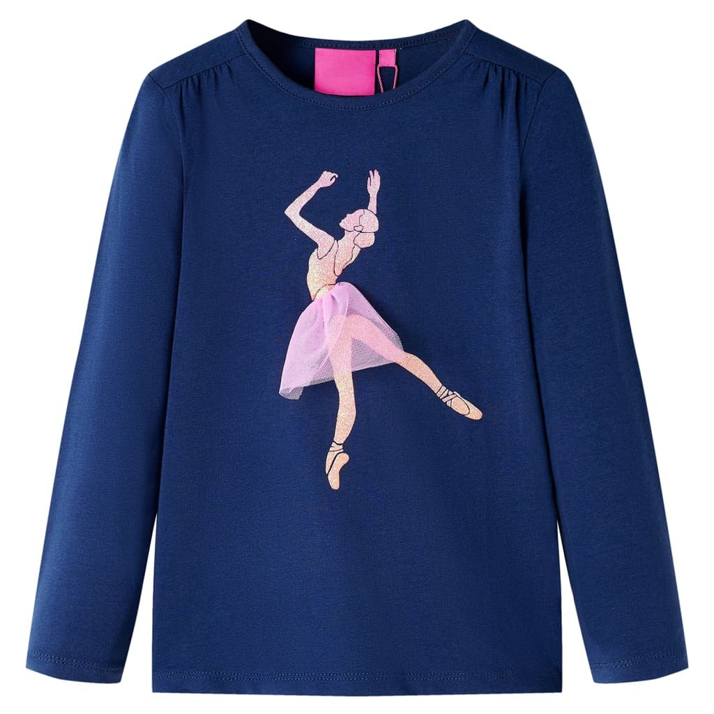 Kids' T-shirt with Long Sleeves Ballerina Girl Print Navy 92