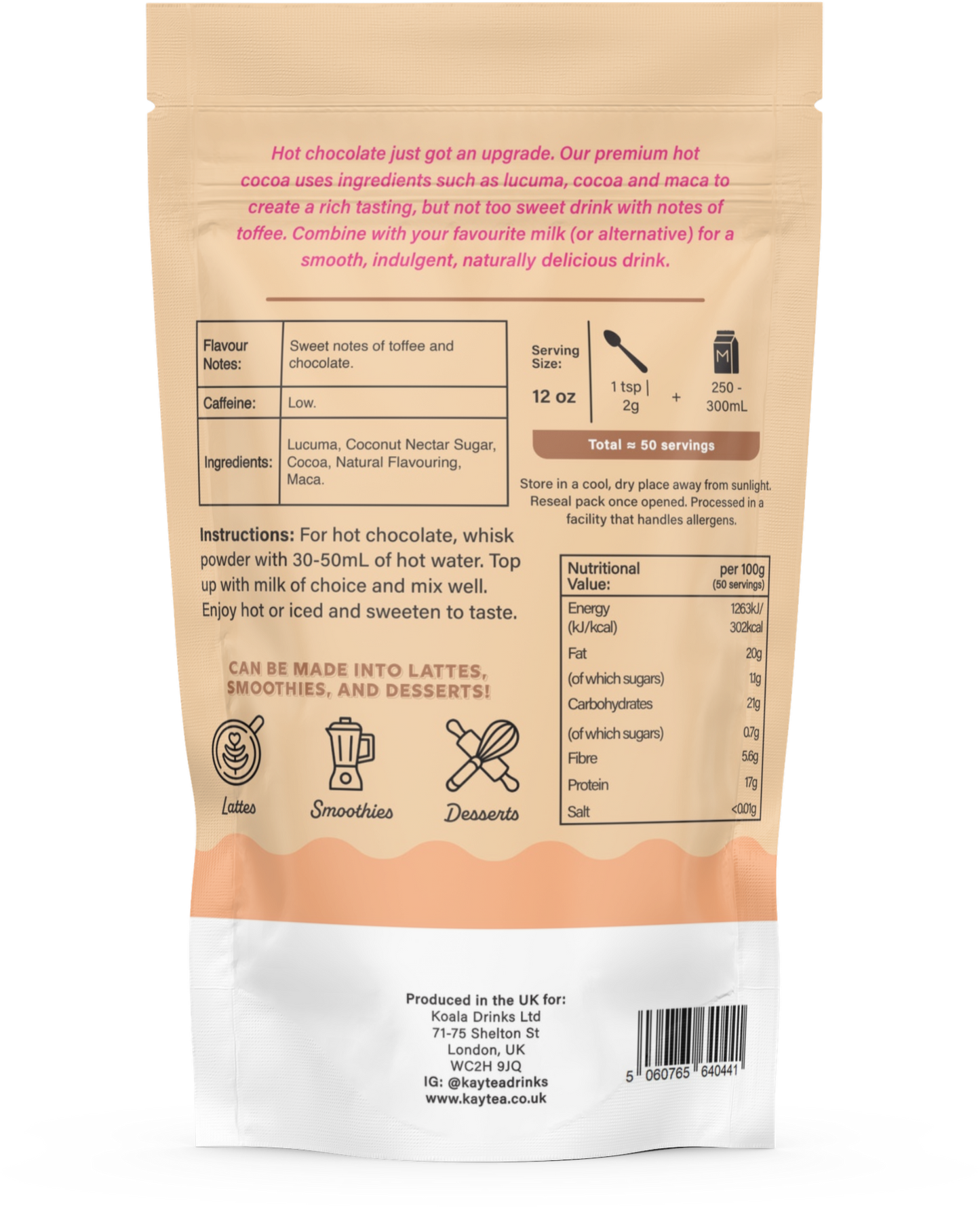 KAYTEA - Vegan Hot Cocoa Latte Powder (100g)