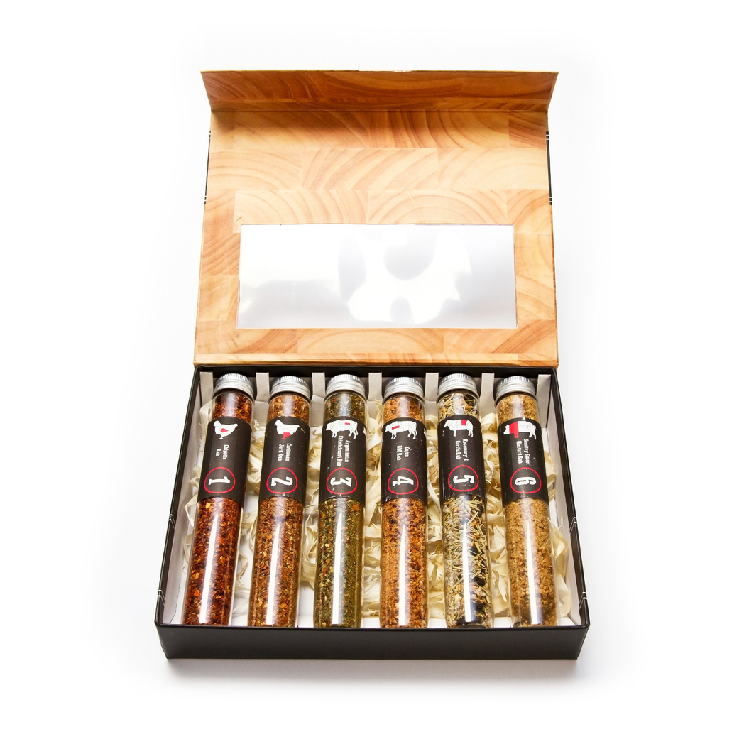 Butchers Block | 6 XL Glass Tubes Spice Gift Set | BBQ Masters Treat