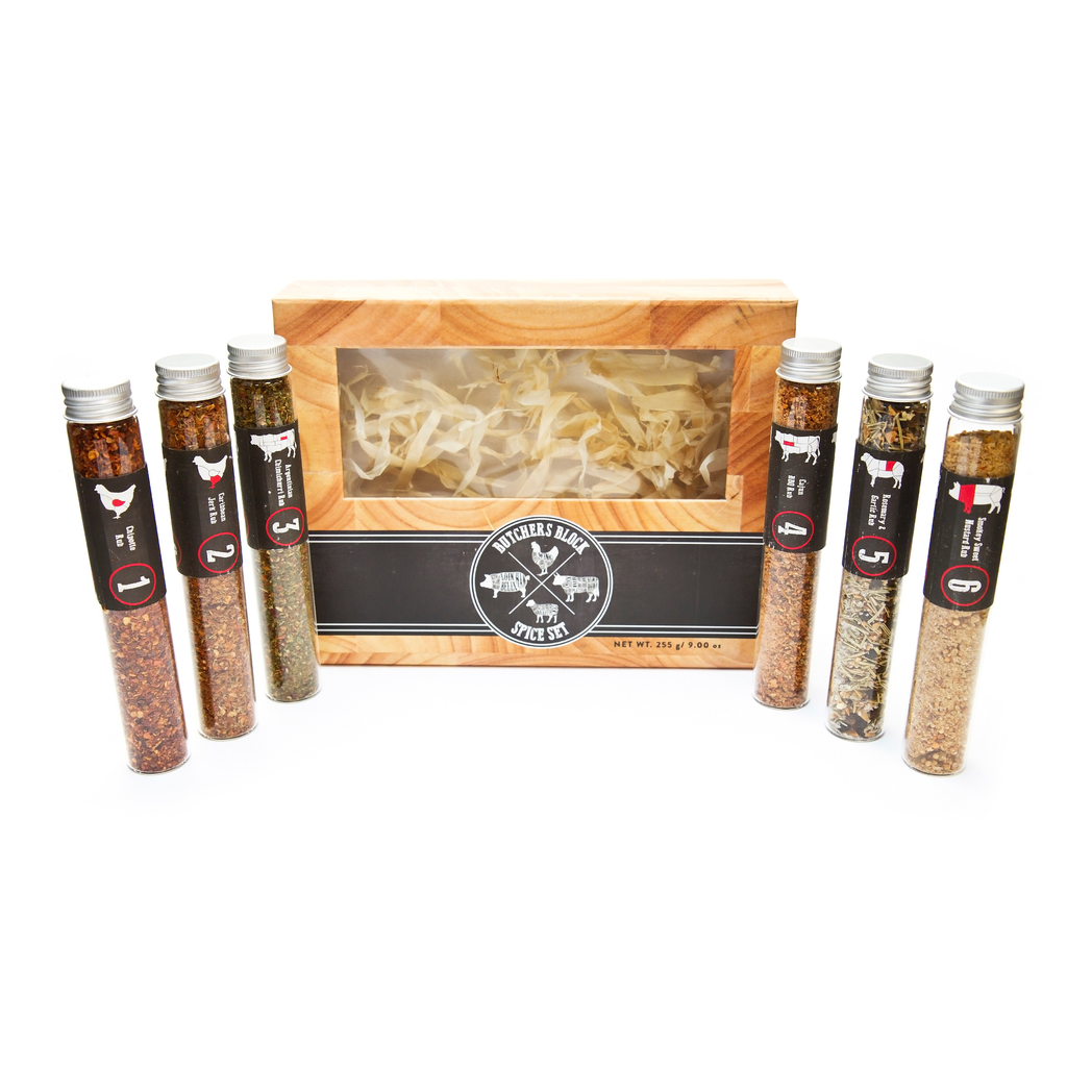 Butchers Block | 6 XL Glass Tubes Spice Gift Set | BBQ Masters Treat