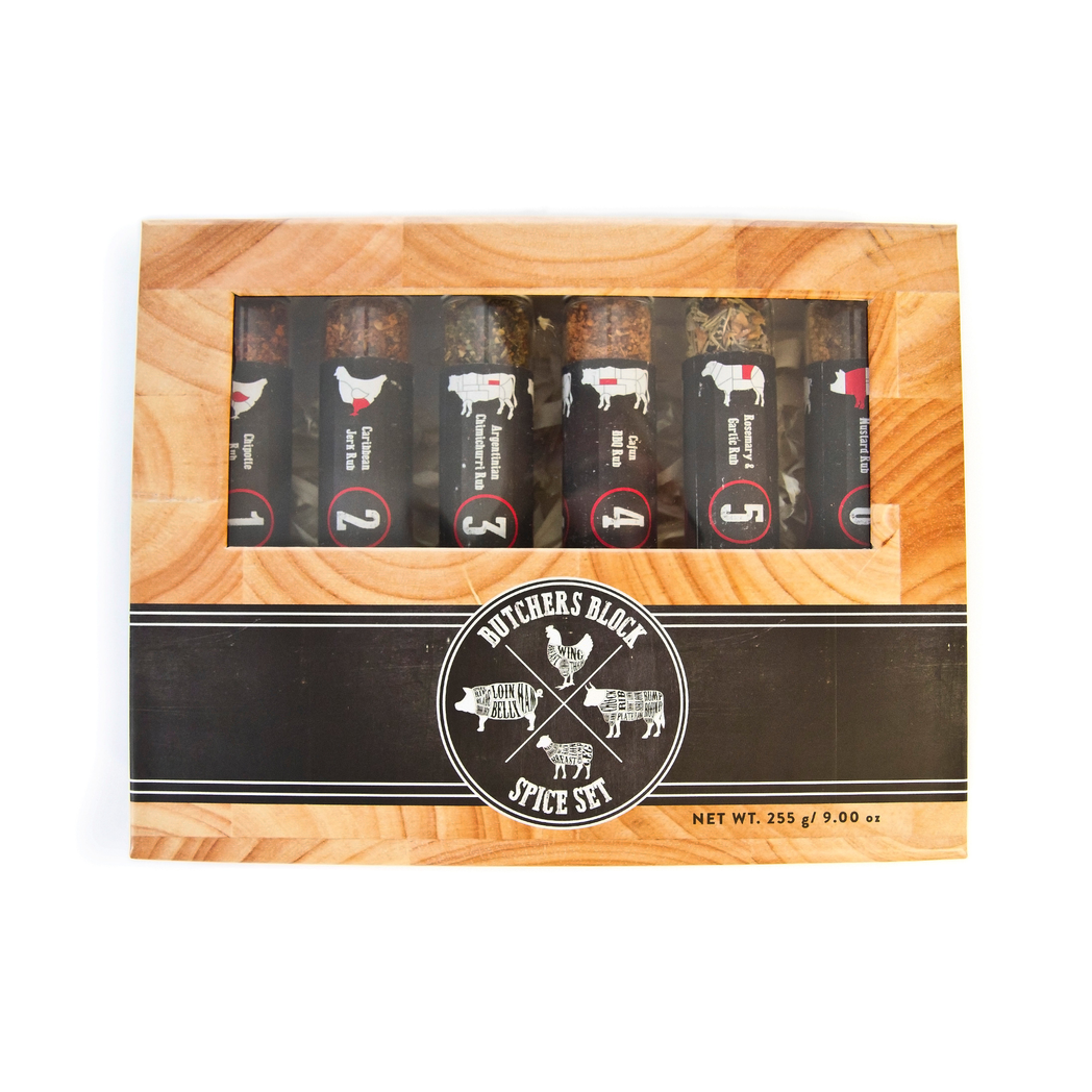 Butchers Block | 6 XL Glass Tubes Spice Gift Set | BBQ Masters Treat