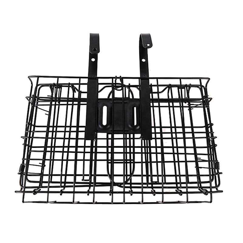 Foldable Bike Front Rear Basket Metal Bicycle Handlebar Shopping Carrier for Cycling - Black