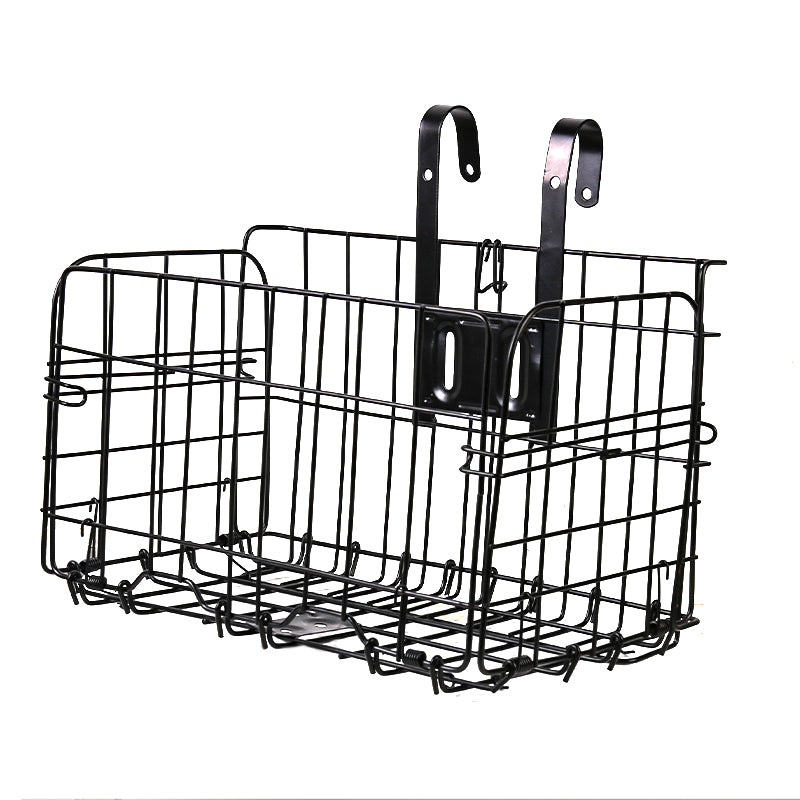 Foldable Bike Front Rear Basket Metal Bicycle Handlebar Shopping Carrier for Cycling - Black