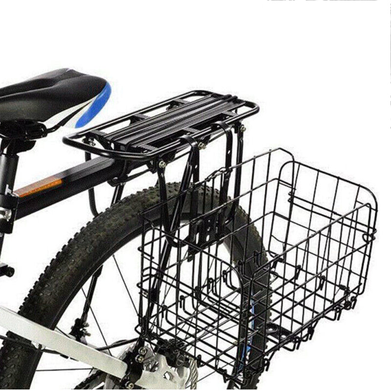 Foldable Bike Front Rear Basket Metal Bicycle Handlebar Shopping Carrier for Cycling - Black