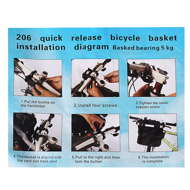 Oxford Cloth Bike Basket Detachable Bicycle Front Canvas Basket Pet Carrier Bag with Aluminum Alloy Frame - Black