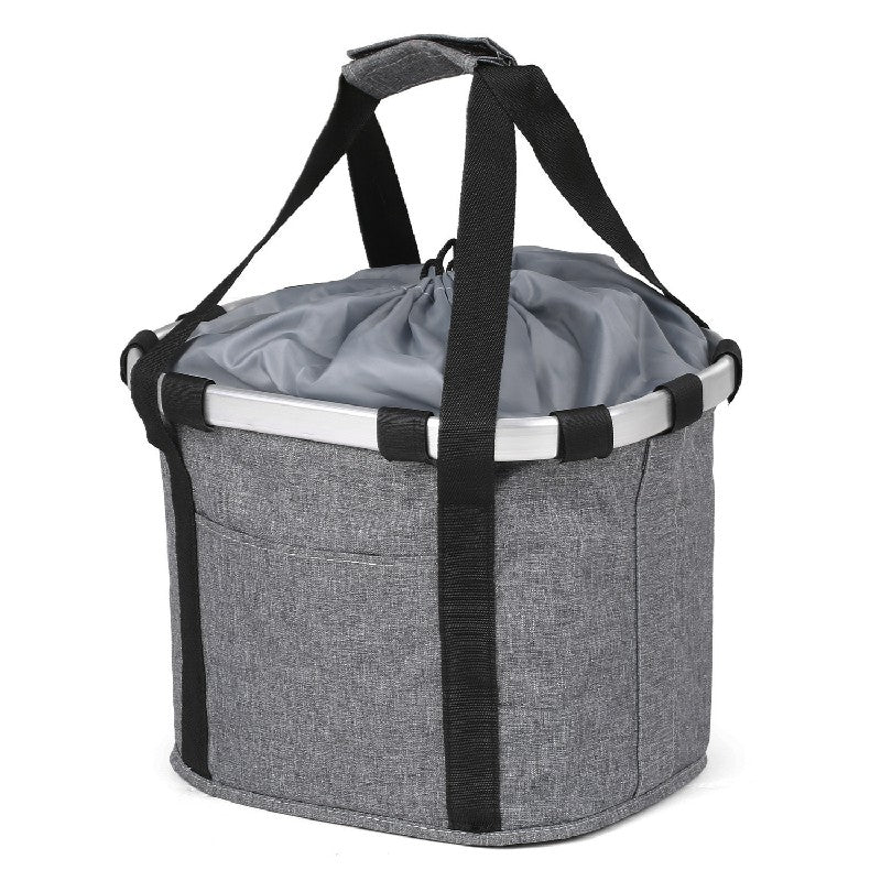 Oxford Cloth Bike Basket Detachable Bicycle Front Canvas Basket Pet Carrier Bag with Aluminum Alloy Frame - Grey