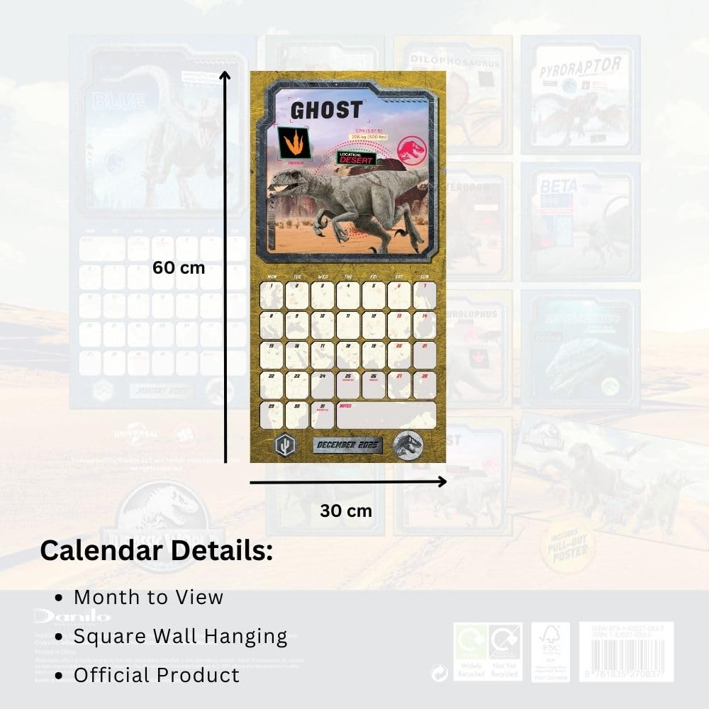 Jurassic World Square Calendar 2025