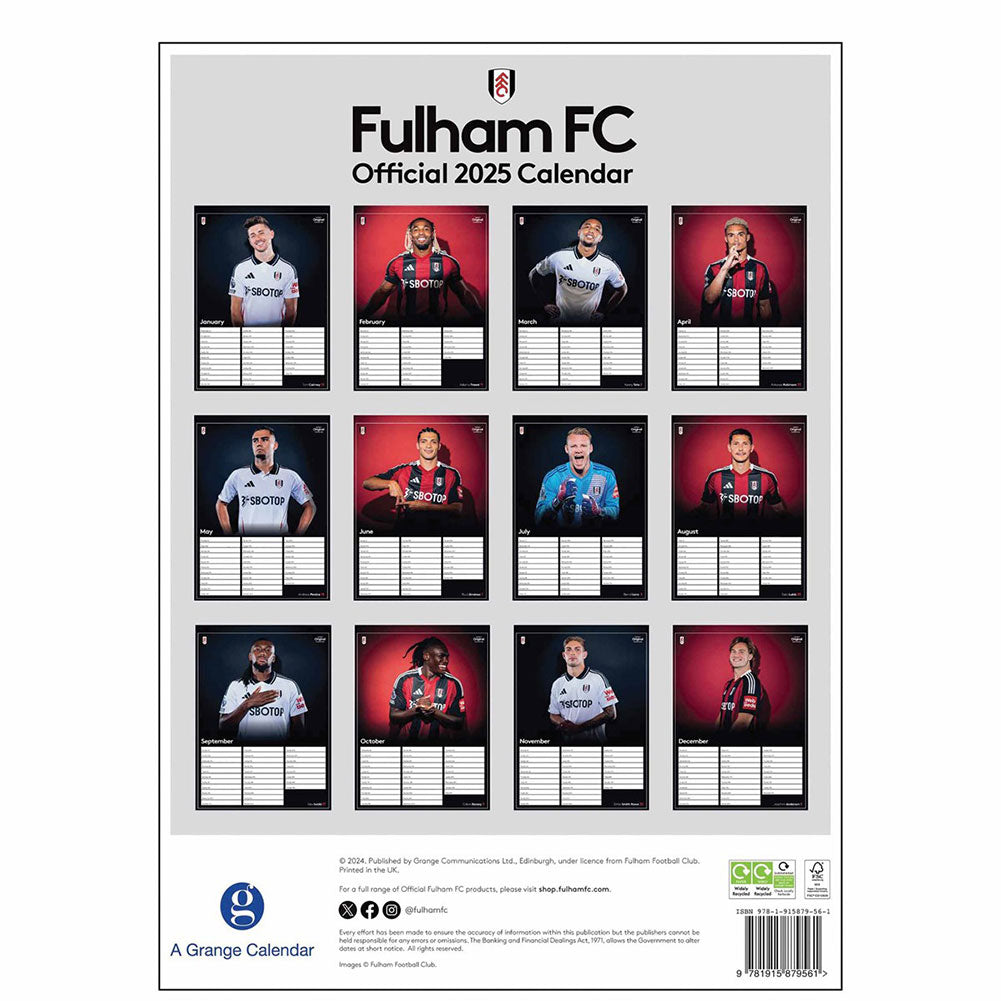 Fulham FC A3 Calendar 2025