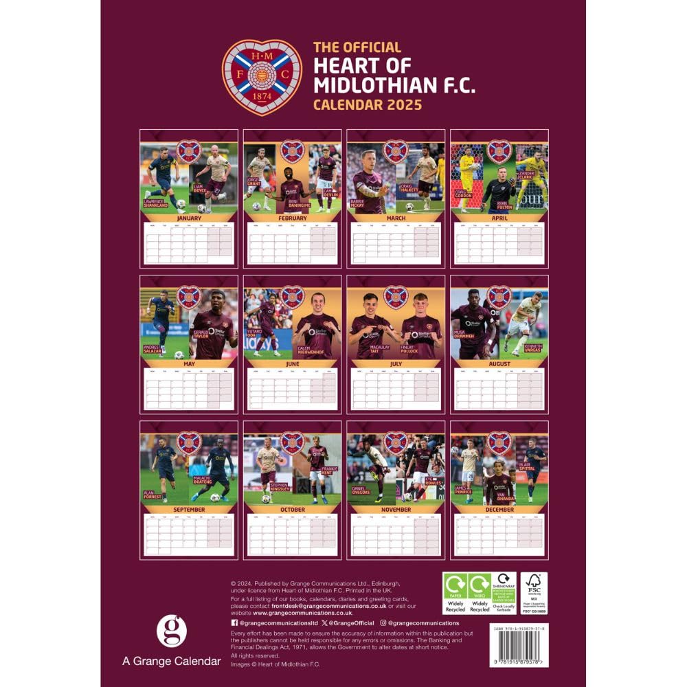 Hearts FC A3 Calendar 2025