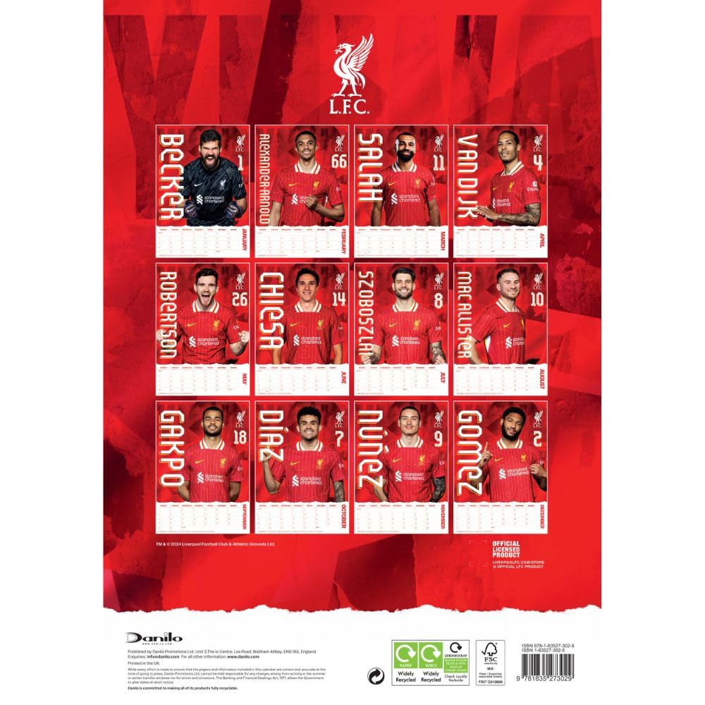 Liverpool FC A3 Calendar 2025