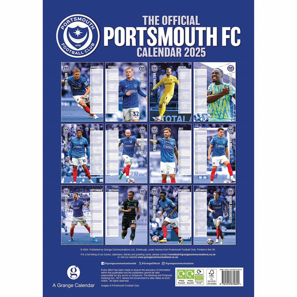 Portsmouth FC A3 Calendar 2025