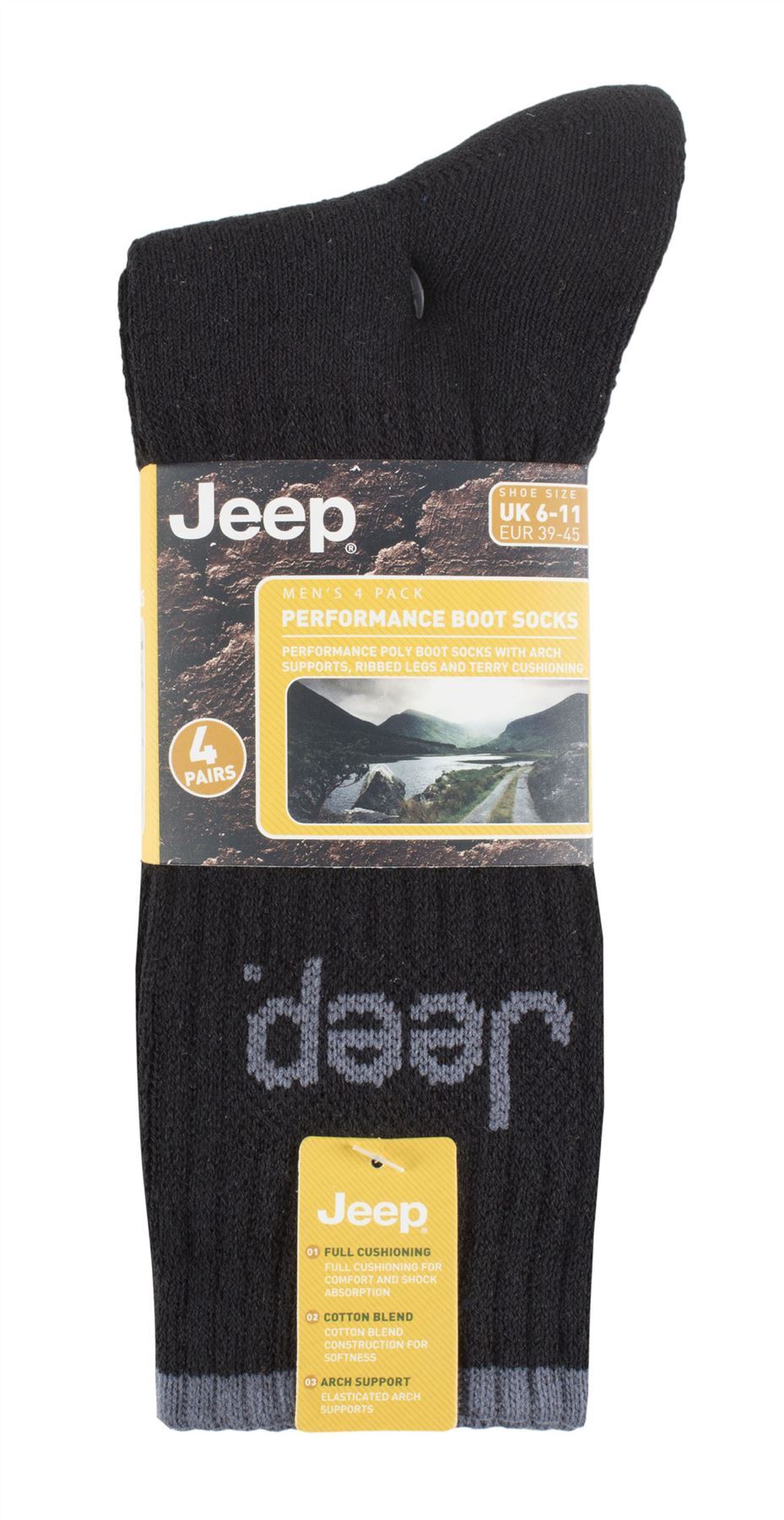 Jeep - 4 Pr Performance Boot Socks (926 Black)