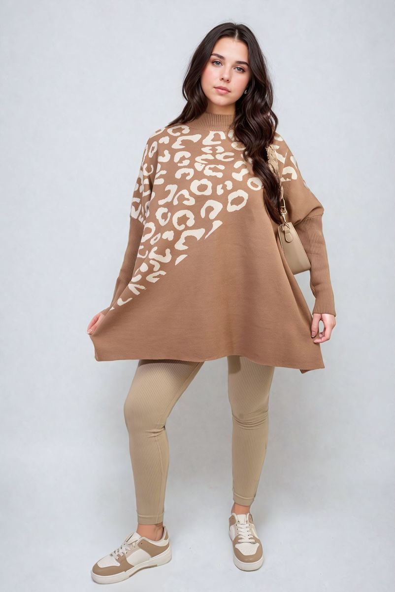 Leopard Print Knitted Long Sleeve Jumper