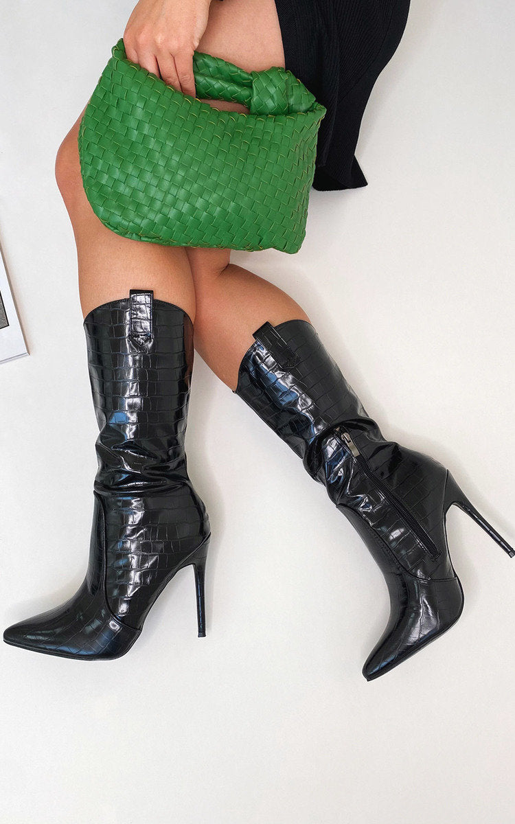 Knee High Pointed Heel Boots