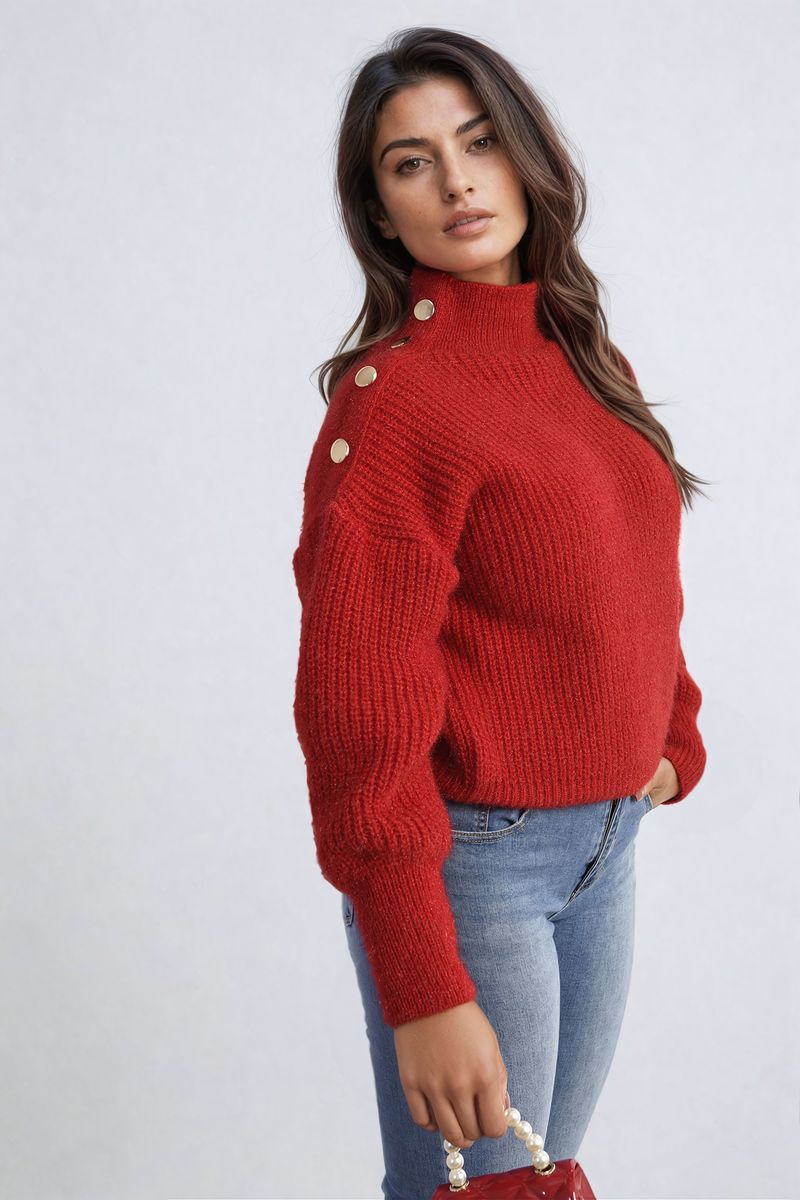 Buttons Long Sleeves Chunky Knit Top