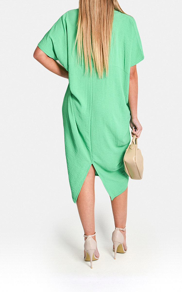 V-Neck Half-Sleeve Midi Dress