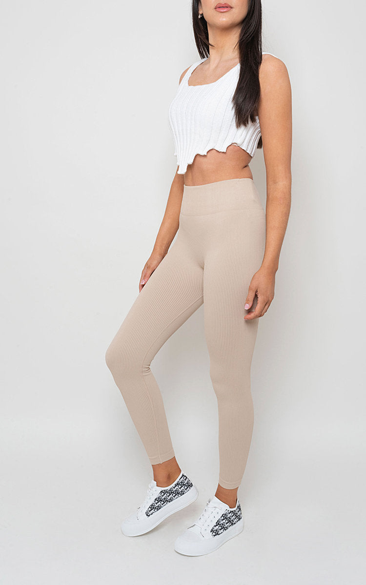 Lightweight High Waisted Rib Curvy Leggings Sizes S/M M/L Mint BROWN Khaki Lilac