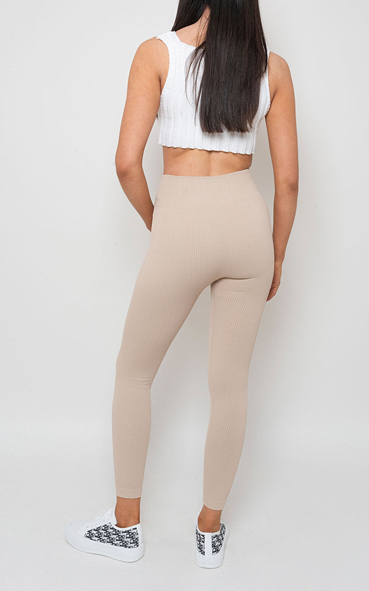 Lightweight High Waisted Rib Curvy Leggings Sizes S/M M/L Mint BROWN Khaki Lilac