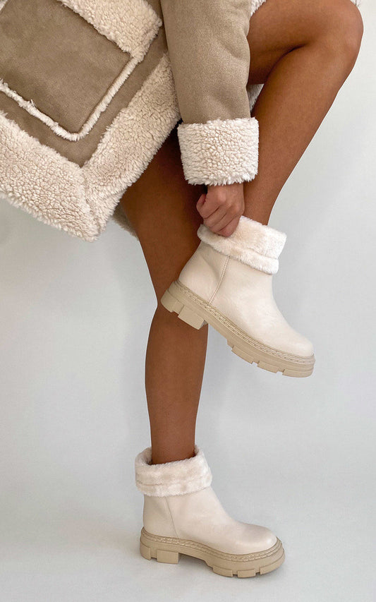 Faux Leather Fluffy Bow Ankle Boots