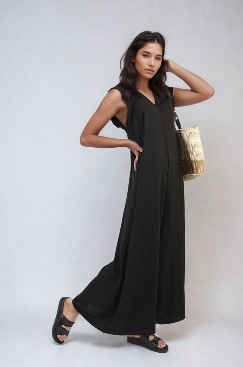 Ruffle Sleeve V-Neck Loose Waist Wide Leg Jumpsuit Size S/M M/L