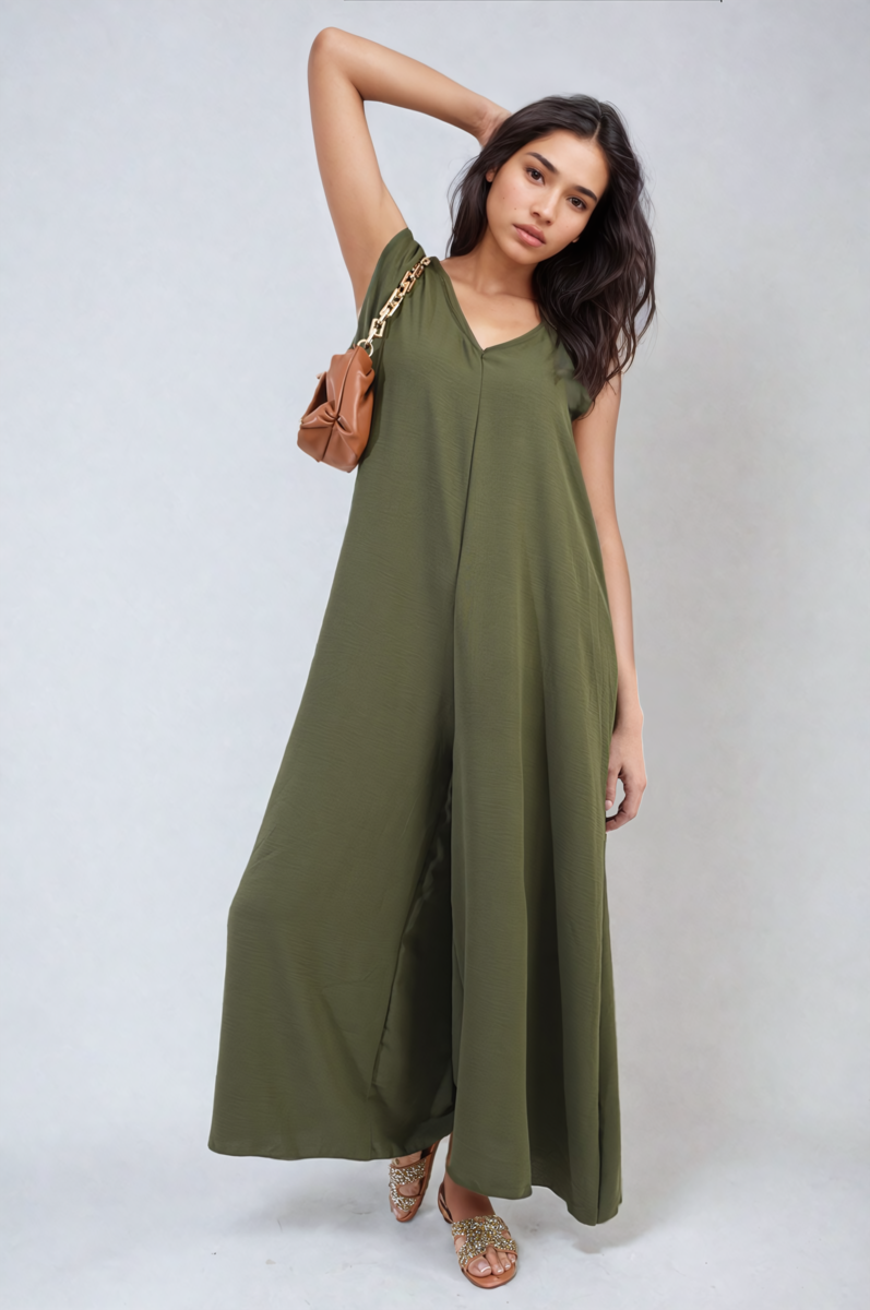 Ruffle Sleeve V-Neck Loose Waist Wide Leg Jumpsuit Size S/M M/L