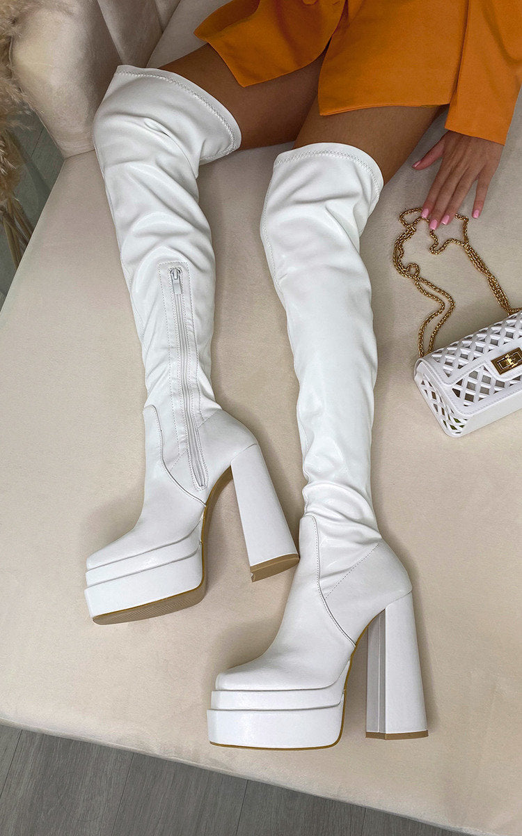 Block Heel Knee High Boots