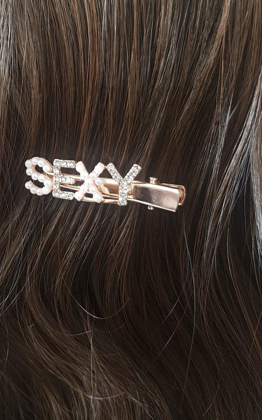 Sexy Slogan Diamante and Pearl Hair Clip