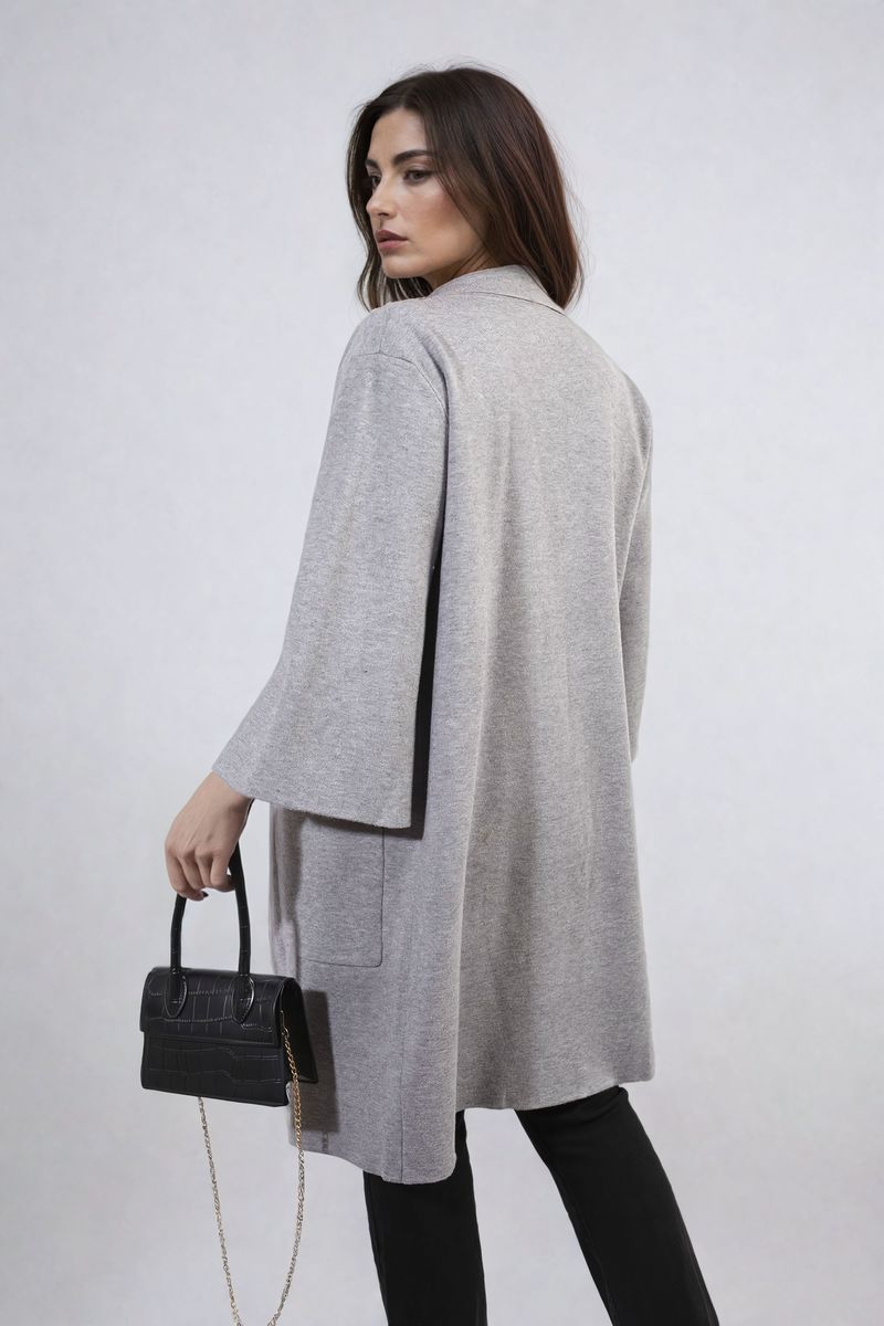 Open Front Longline Knitted Cardigan with Front Pockets