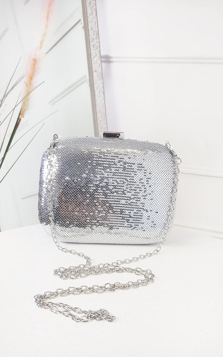 Sequin Embellished Handbag Colours Are Black Silver White Height: 5'' Length: 7'