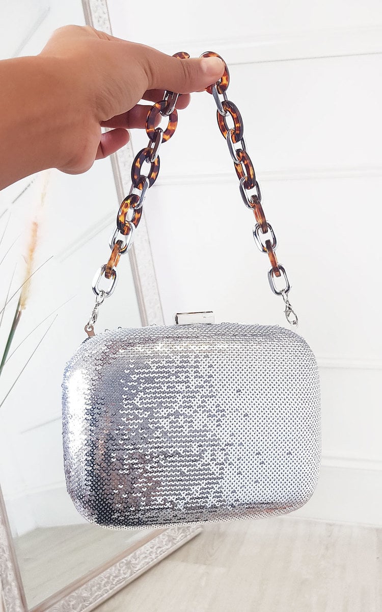 Sequin Embellished Handbag Colours Are Black Silver White Height: 5'' Length: 7'