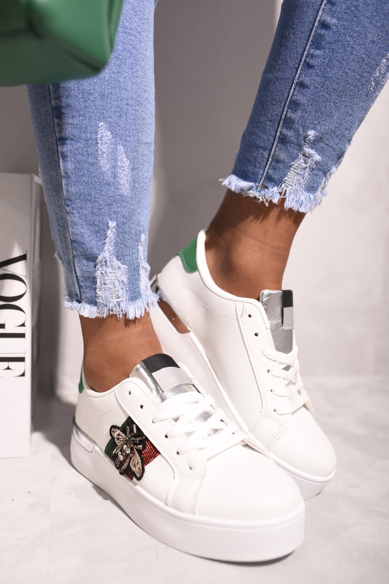 Bee Stripe Lace-Up Platform Trainers