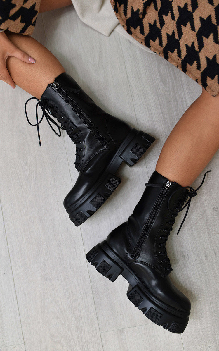 Lace Up Chunky Ankle Boots