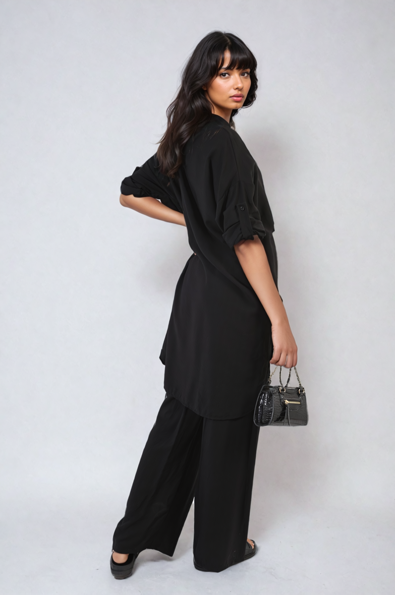 Oversized Button Front Shirt & Wide Leg Pants Co-ord Set