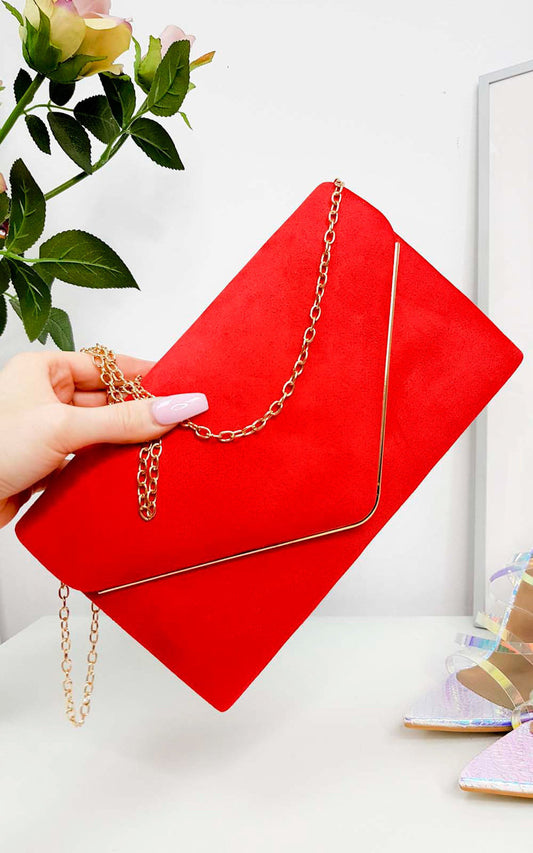 Faux Suede Envelope Clutch Bag