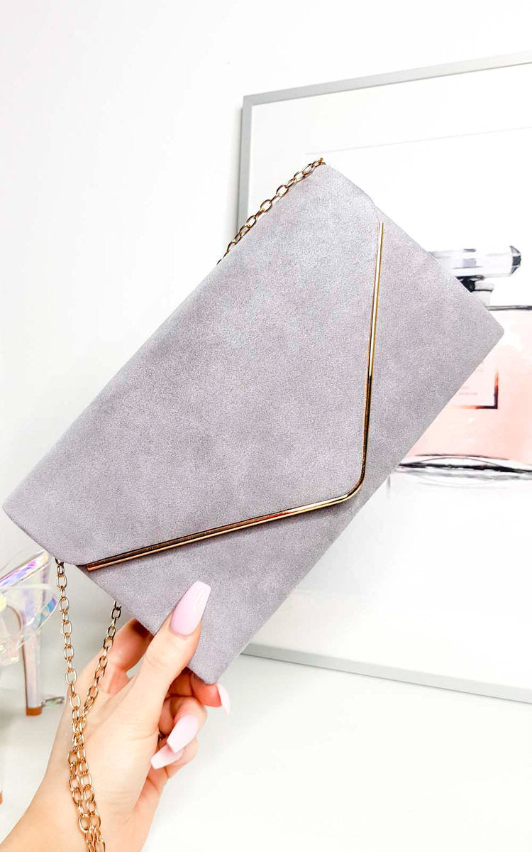 Faux Suede Envelope Clutch Bag