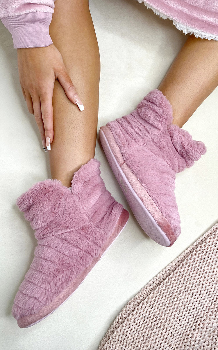 Faux Fur Slip on Cosy Slipper Booties