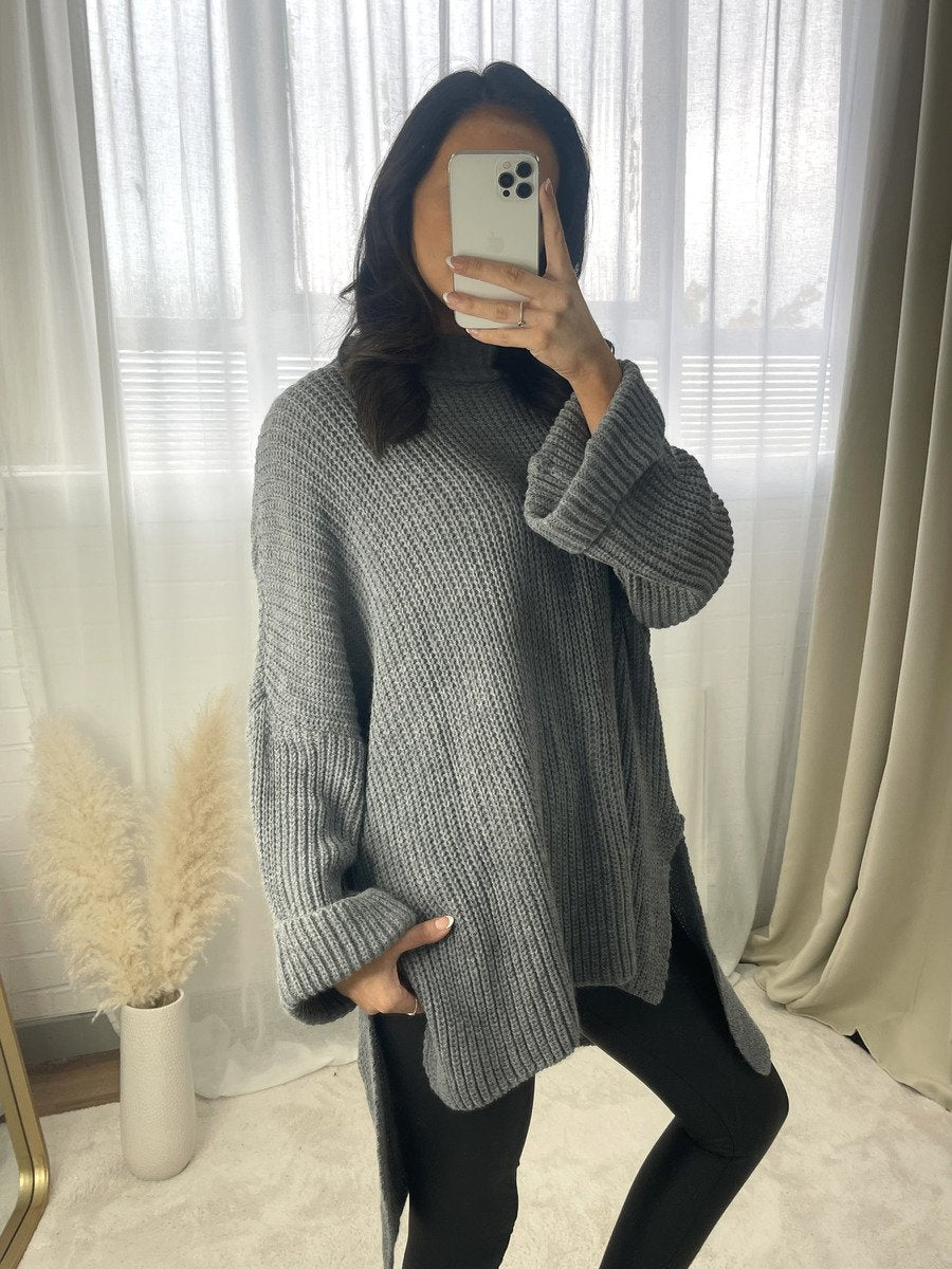 High Neck Oversized Long Sleeve Knitted Jumper