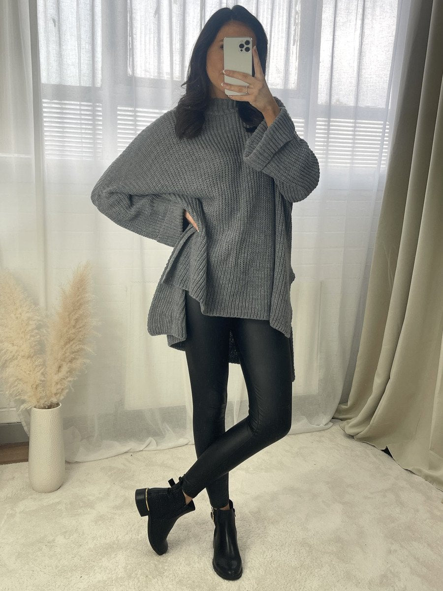 High Neck Oversized Long Sleeve Knitted Jumper