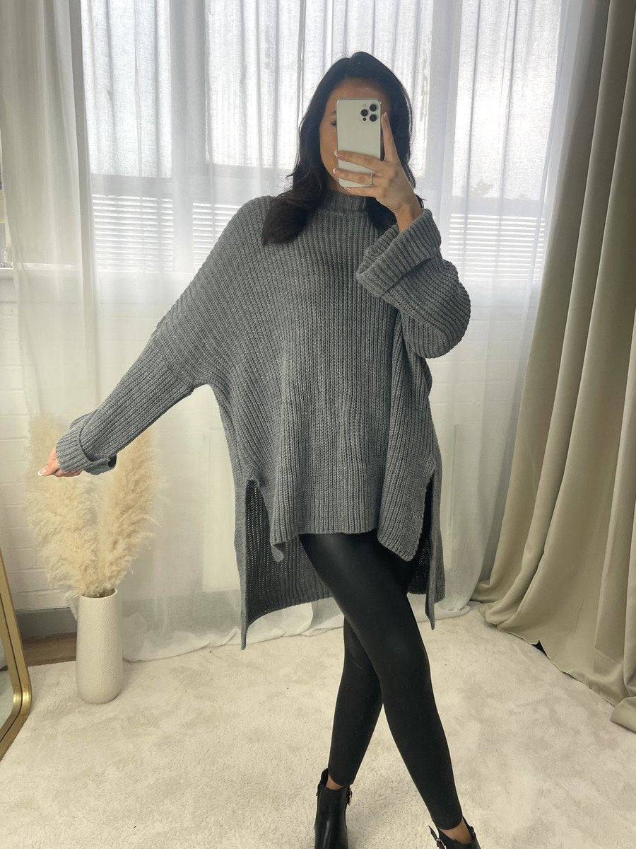 High Neck Oversized Long Sleeve Knitted Jumper