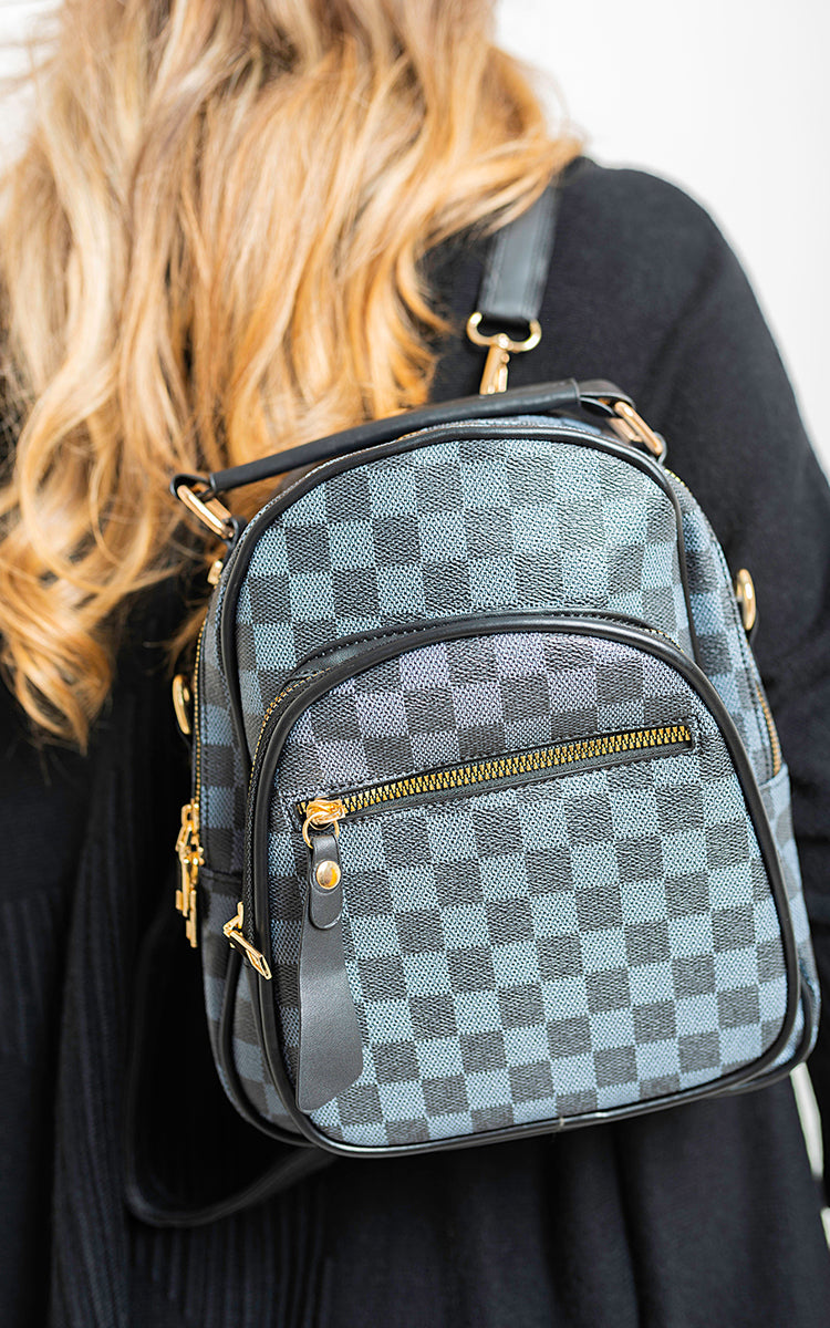 High Quality Checked Print Mini Backpack