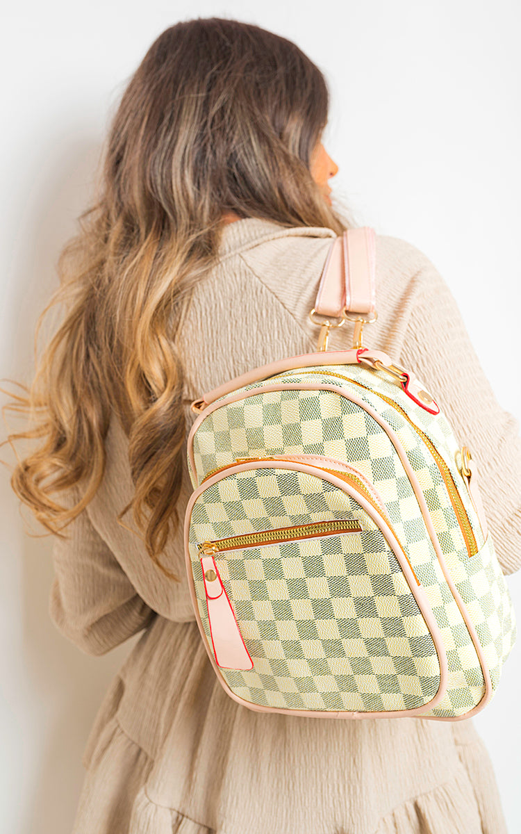 High Quality Checked Print Mini Backpack