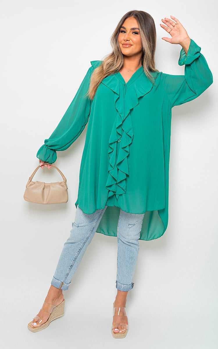 Oversized Ruffle Long Sleeve Tops