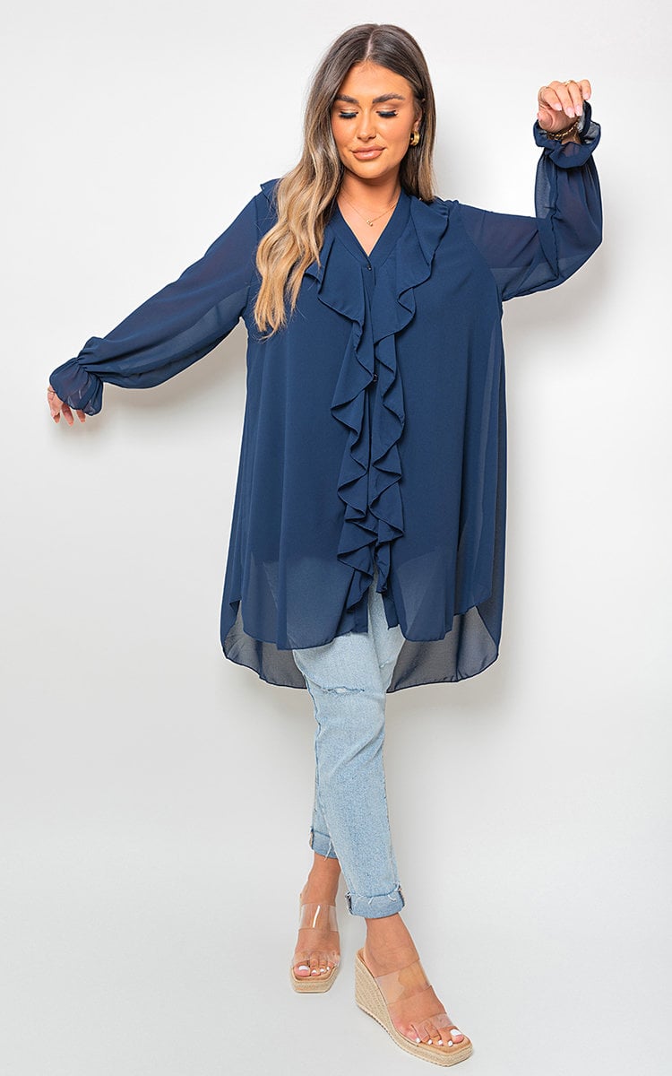 Oversized Ruffle Long Sleeve Tops