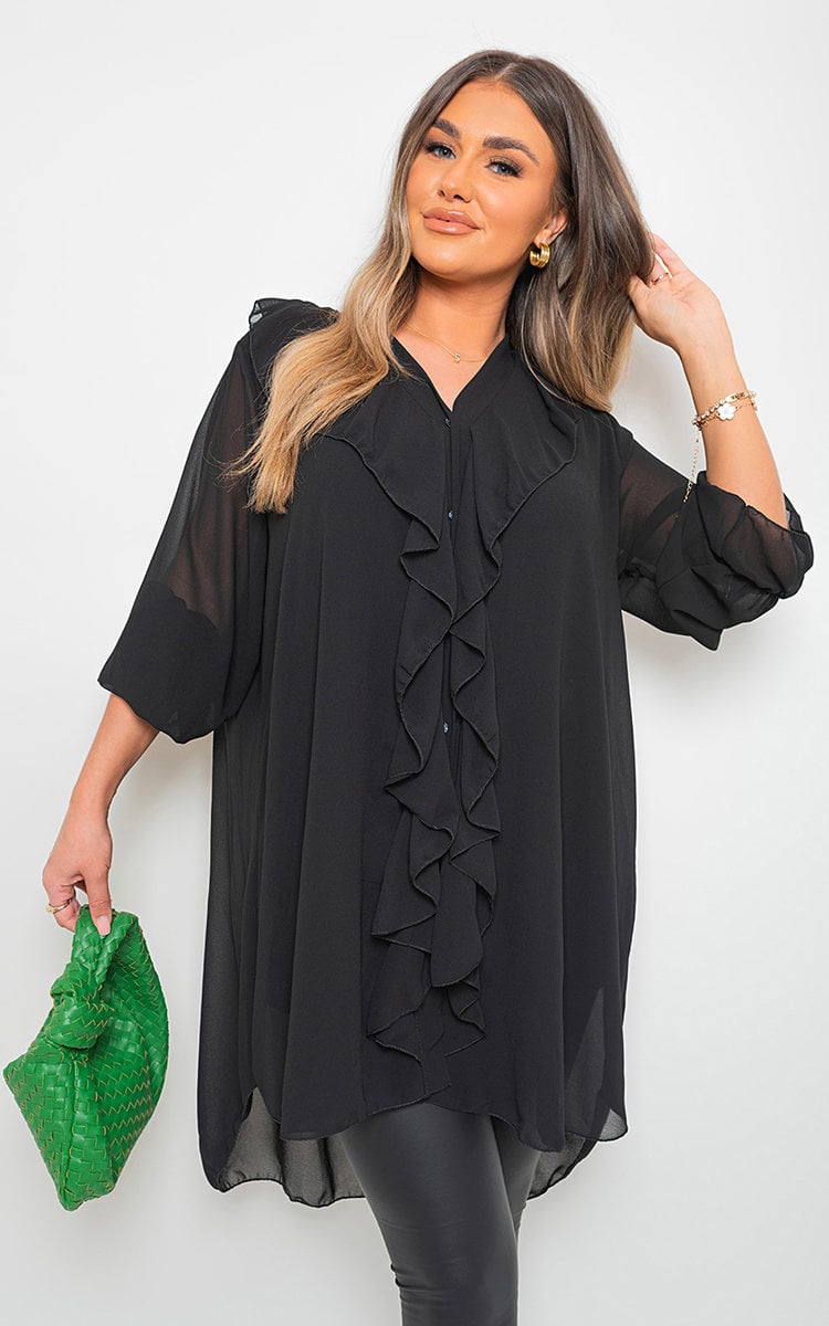 Oversized Ruffle Long Sleeve Tops