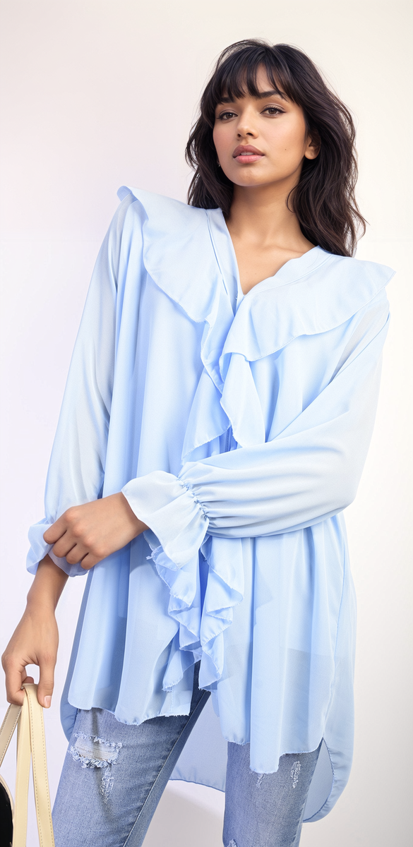 Oversized Ruffle Long Sleeve Tops