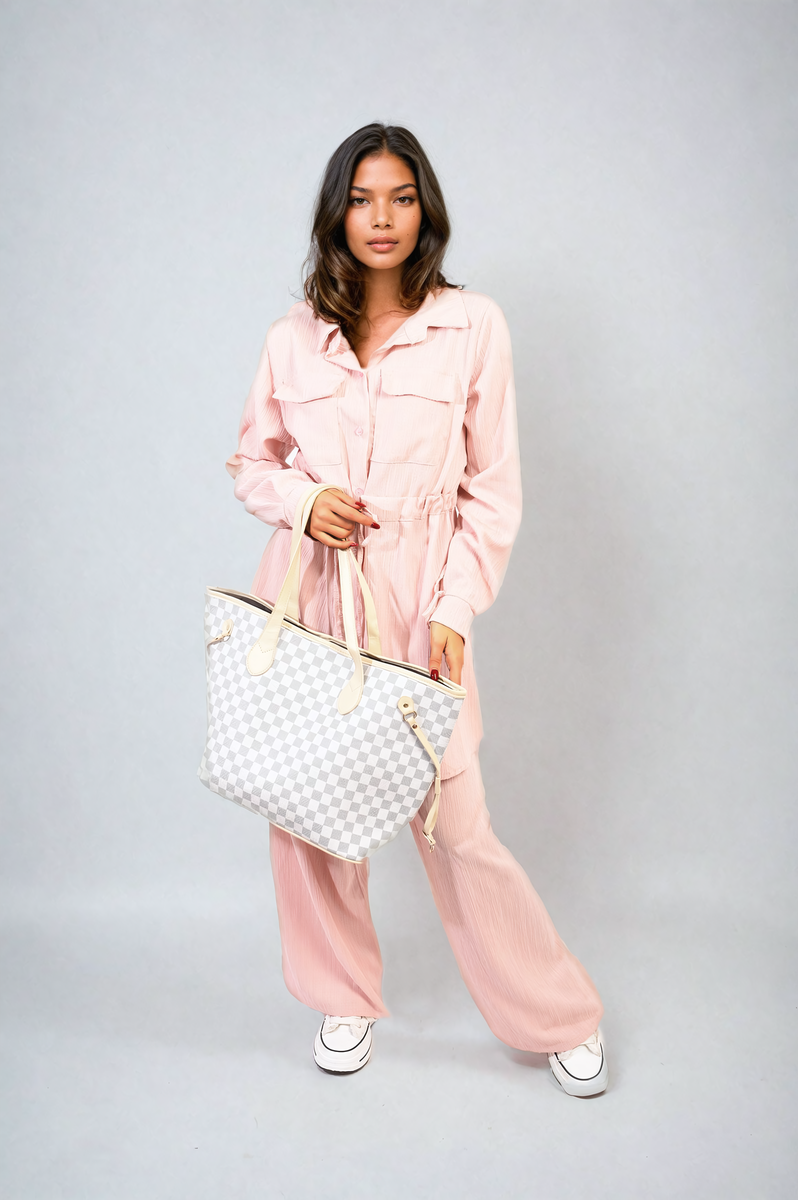 Oversized Long Sleeve Belted Button Down Top and Trouser Co-ord Set