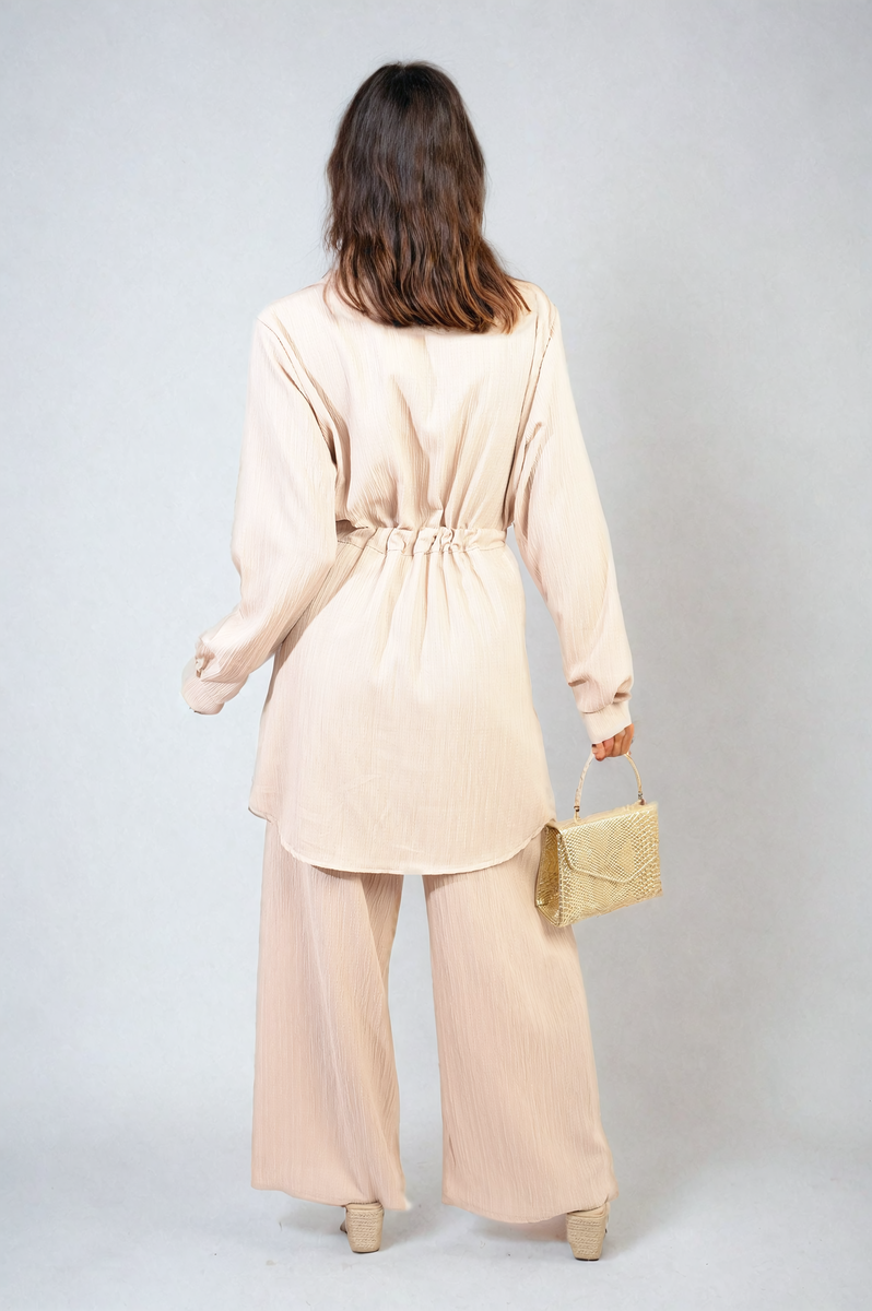 Oversized Long Sleeve Belted Button Down Top and Trouser Co-ord Set