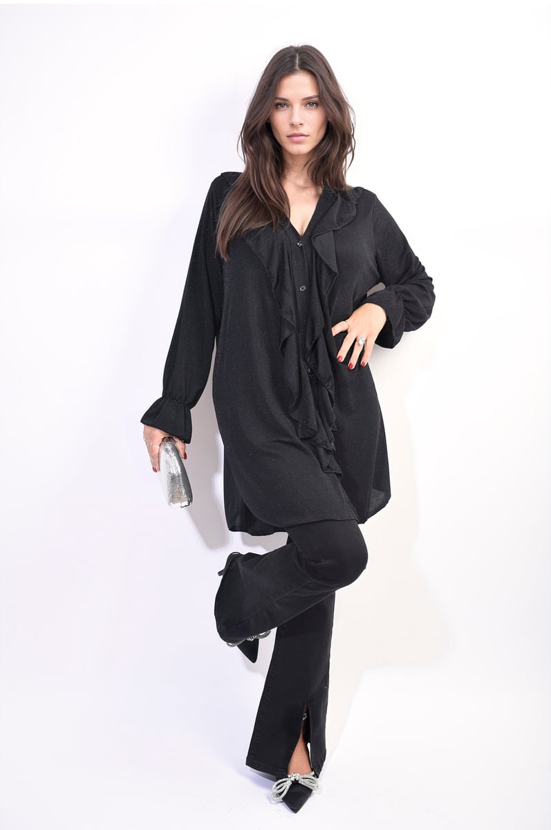 Oversized Satin Ruffle Shirt Dress Sizes S/M M/L